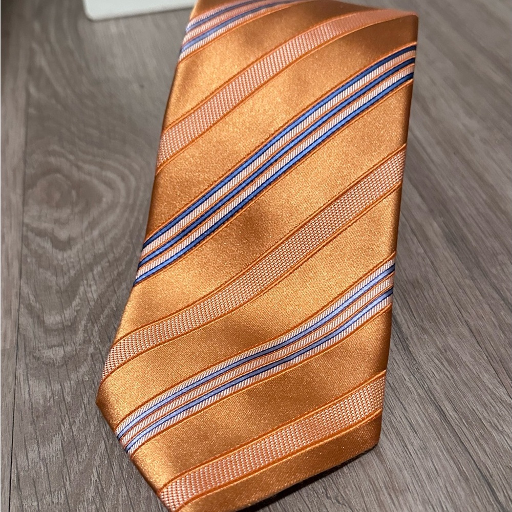 Ermenegildo Zegna Orange Tie with Blue and White Stripes